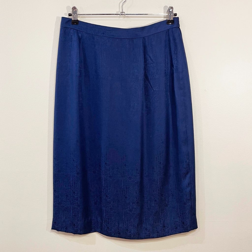 Vintage 100% Silk Jacquard Midi Skirt Royal Blue Tag 14, 10 Fit (M)